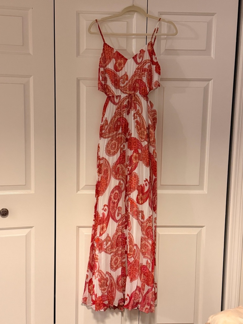 Express White Maxi Dress with Red Paisley Print